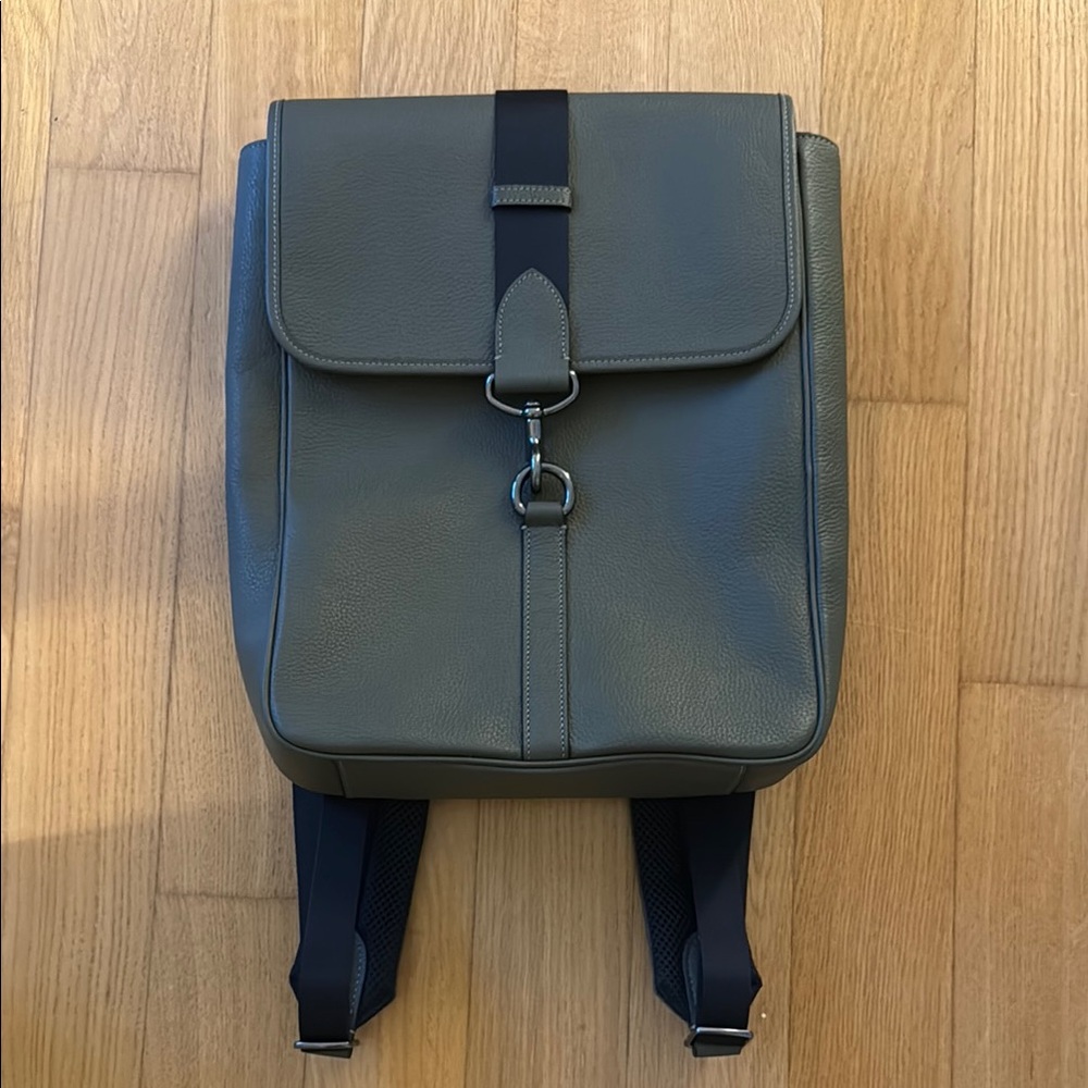 Men's Green Coach Leather flap front Backpack